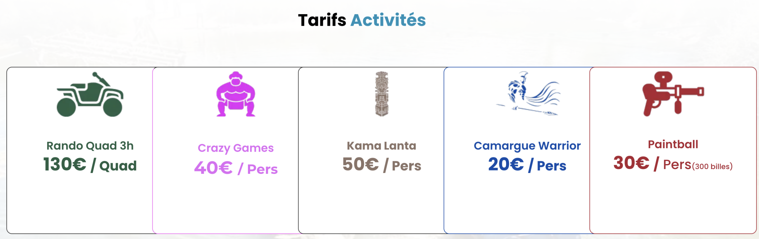Tarifs Camargues Loisirs